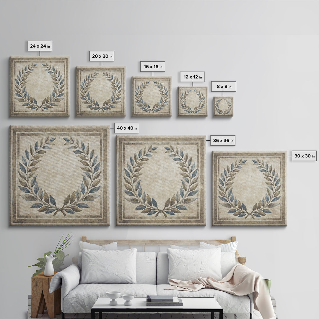Roman Laurel Wreath Framed Canvas Print, Law Office Art, Gallery Decor, Office Decor, Fine Art, Counsel, Contemporary Art, LOA-1x1-80