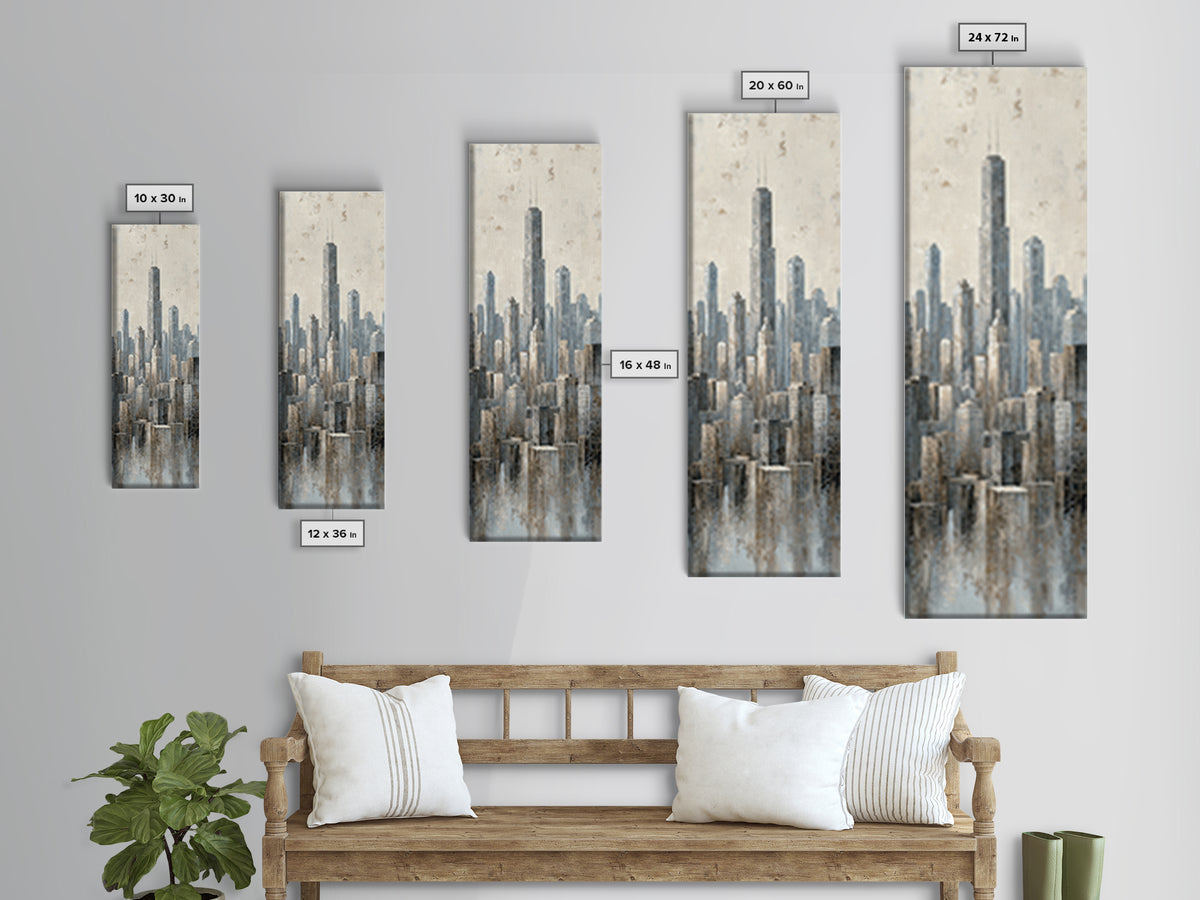 Quiet City Skyline Framed Canvas Print, Law Office Art, Home Decor, Office Decor, Fine Art, Counsel, Minimalist Decor, LOA-1x3-24