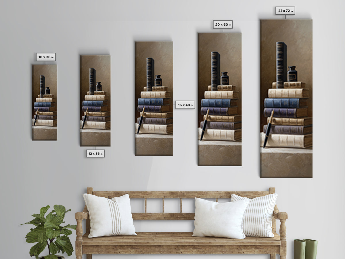 Dignified Law Books and Fountain Pen Still Framed Canvas Print, Law Office Art, Lawyer Sign, Office Decor, Fine Art, Counsel, LOA-1x3-62