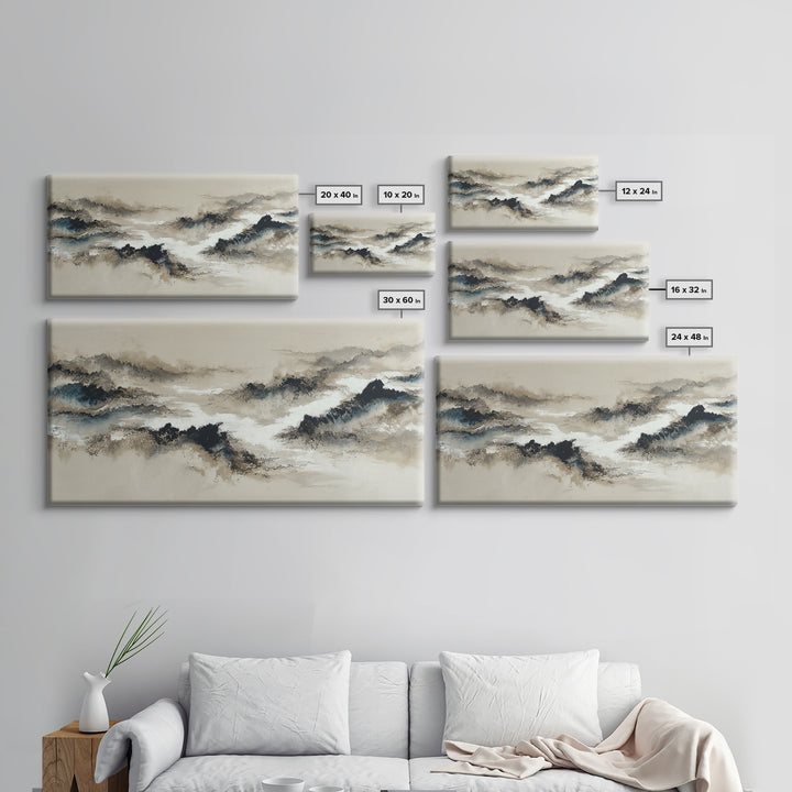 Ink Wash Mountain Symbolizing Stability Framed Canvas Print, Law Office Art, Modern Decor, Office Decor, Fine Art, Counsel, LOA-2x1-16