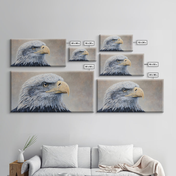 Eagle Portrait with Solemn Presence Canvas Print, Law Office Art, Neutral Decor, Office Decor, Fine Art, Counsel, Wall Art, LOA-2x1-26
