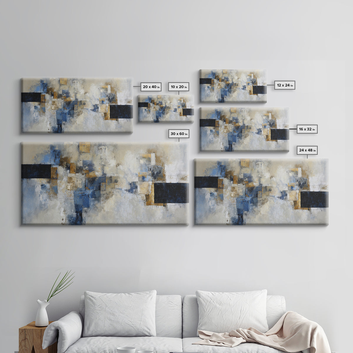 Abstract Navy and Gold Composition for Authority Canvas Print, Law Office Art, Painting, Office Decor, Abstract Art, Counsel, LOA-2x1-48