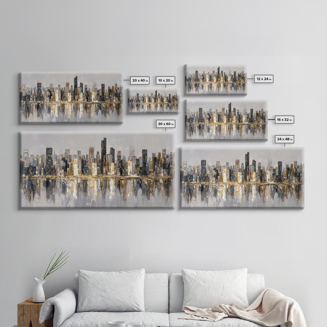 Quiet City Skyline Framed Canvas Print, Law Office Art, Digital Prints, Office Decor, Abstract Art, Counsel, Gifts for Lawyers, LOA-2x1-56