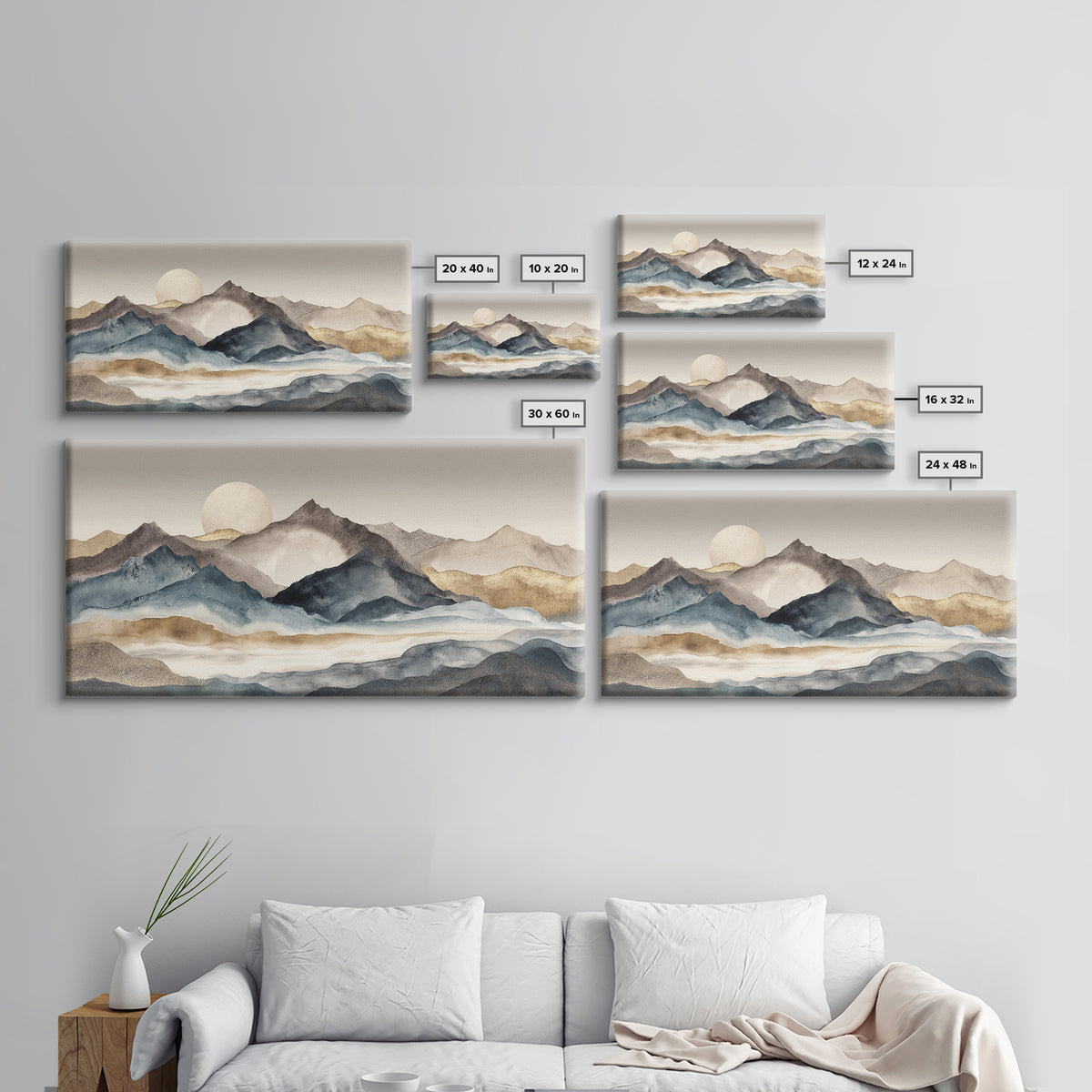 Ink Wash Mountain Symbolizing Stability Canvas Print, Law Office Art, Office Decor, Oil Painting, Counsel, Therapy Office Decor, LOA-2x1-64