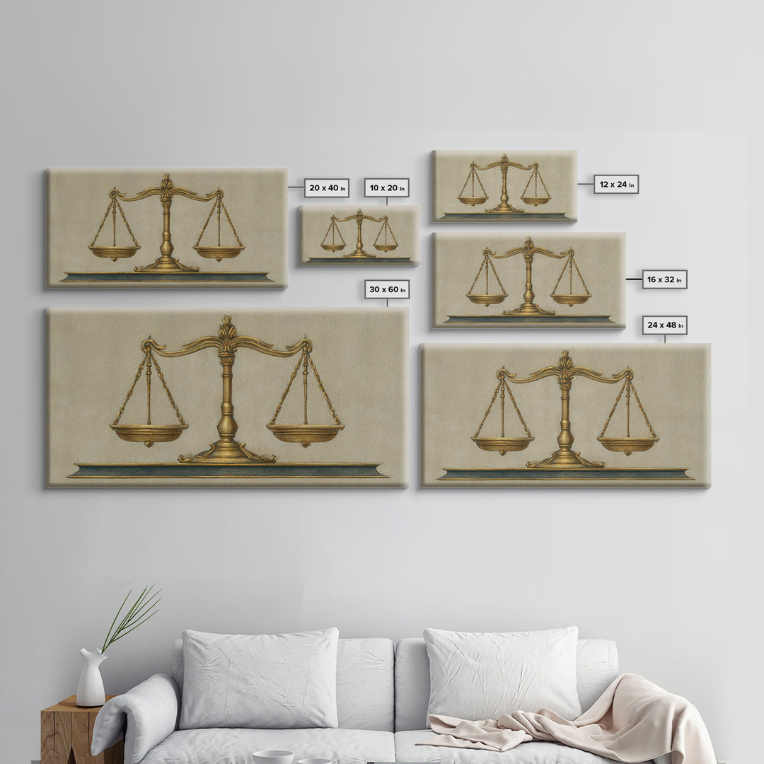 Classical Scales of Justice Canvas Print, Law Office Art, Printable, Office Decor, Fine Art, Counsel, Modern Wall Decor, LOA-2x1-69