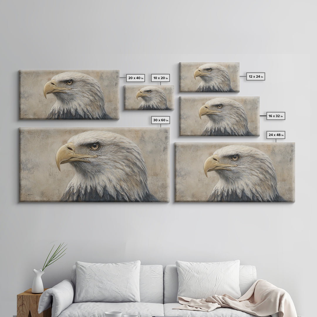 Eagle Portrait with Solemn Presence Canvas Print, Law Office Art, Contemporary Art, Office Decor, Counsel, Metal Wall Decor, LOA-2x1-74