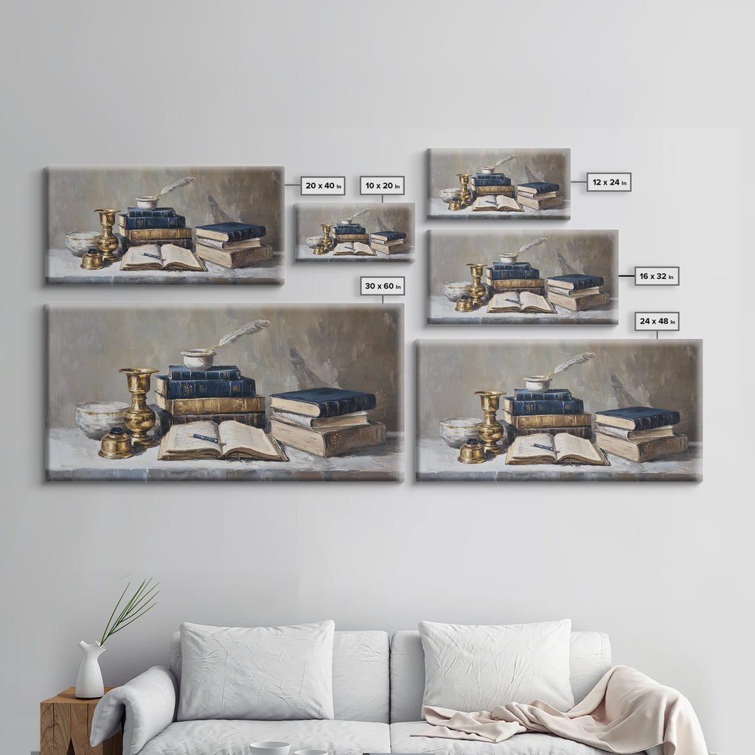 Dignified Law Books and Fountain Pen Still Canvas Print, Law Office Art, Minimalist Decor, Office Decor, Fine Art, Counsel, LOA-2x1-94