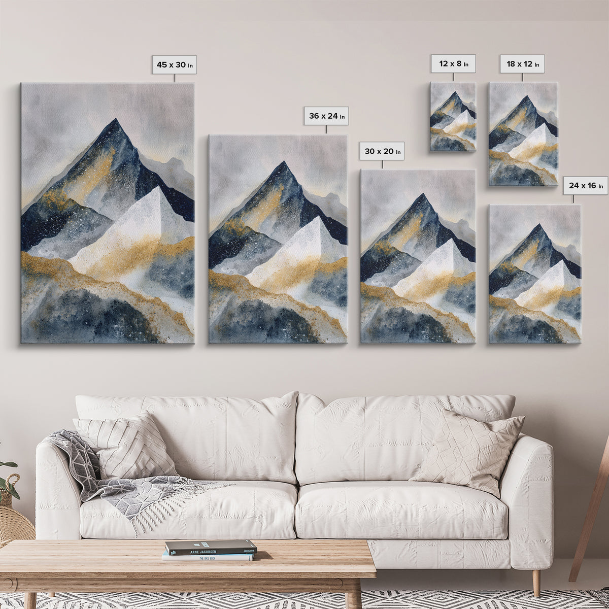 Ink Wash Mountain Symbolizing Stability Framed Canvas Print, Law Office Art, Washington Dc Art, Office Decor, Fine Art, Counsel, LOA-2x3-100