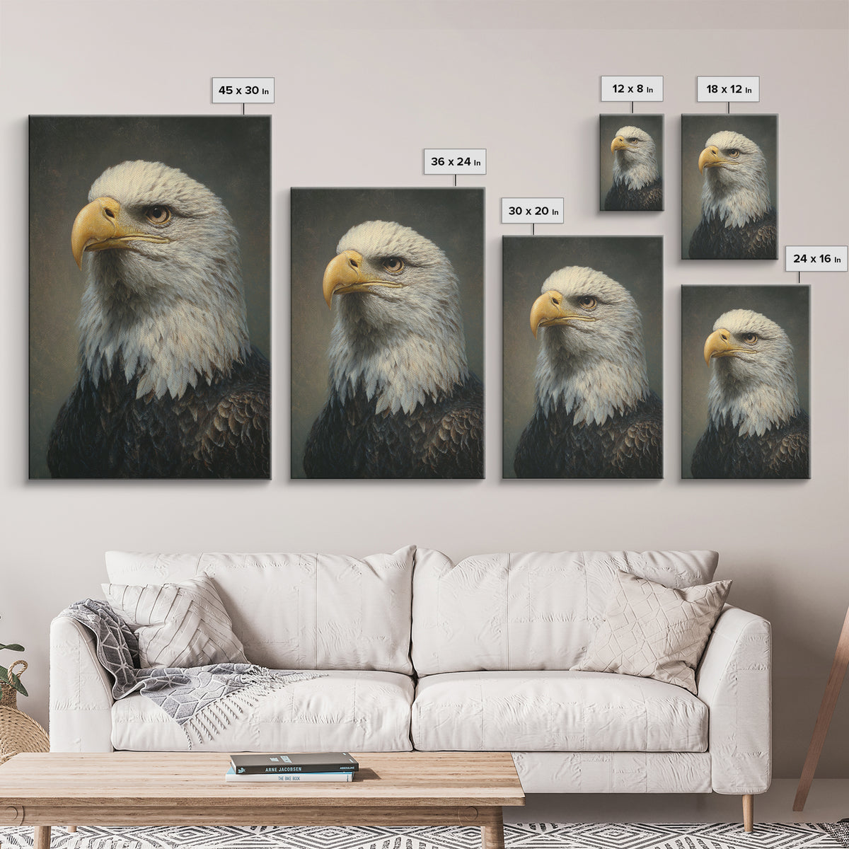 Eagle Portrait with Solemn Presence Canvas Print, Law Office Art, Modern Decor, Office Decor, Oil Painting, Counsel, Wall Decor, LOA-2x3-14