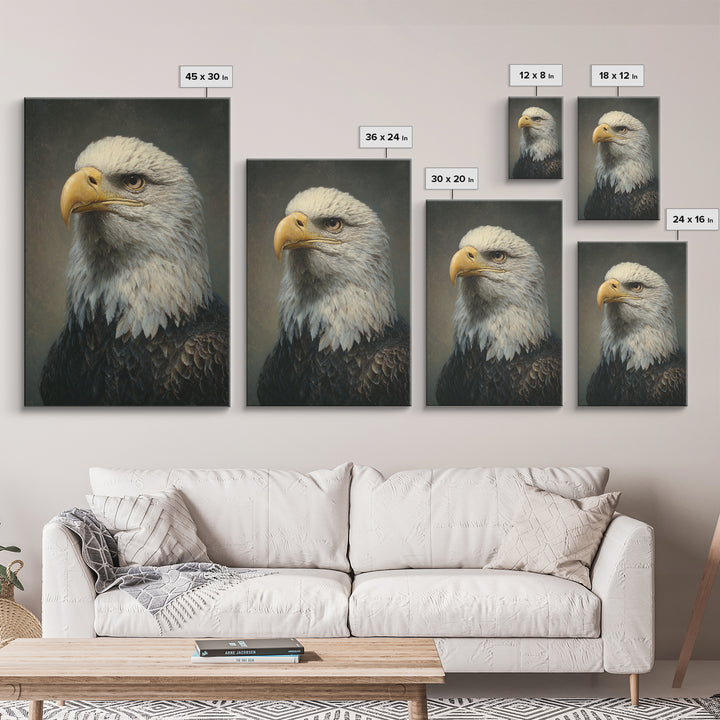 Eagle Portrait with Solemn Presence Canvas Print, Law Office Art, Modern Decor, Office Decor, Oil Painting, Counsel, Wall Decor, LOA-2x3-14