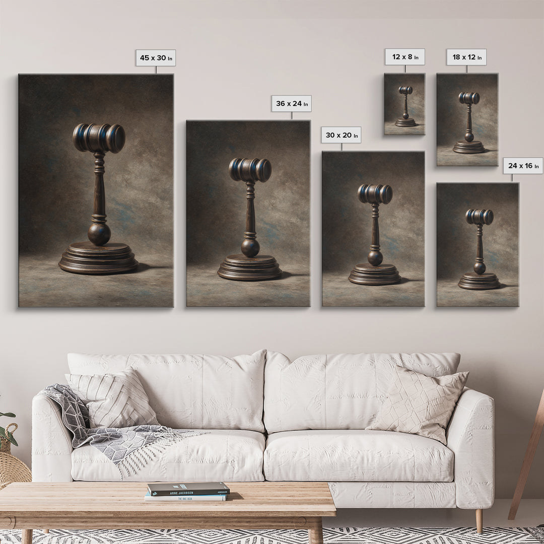 Classic Gavel Still Life Framed Canvas Print, Law Office Art, Boho Decor, Office Decor, Oil Painting, Counsel, Digital Prints, LOA-2x3-21
