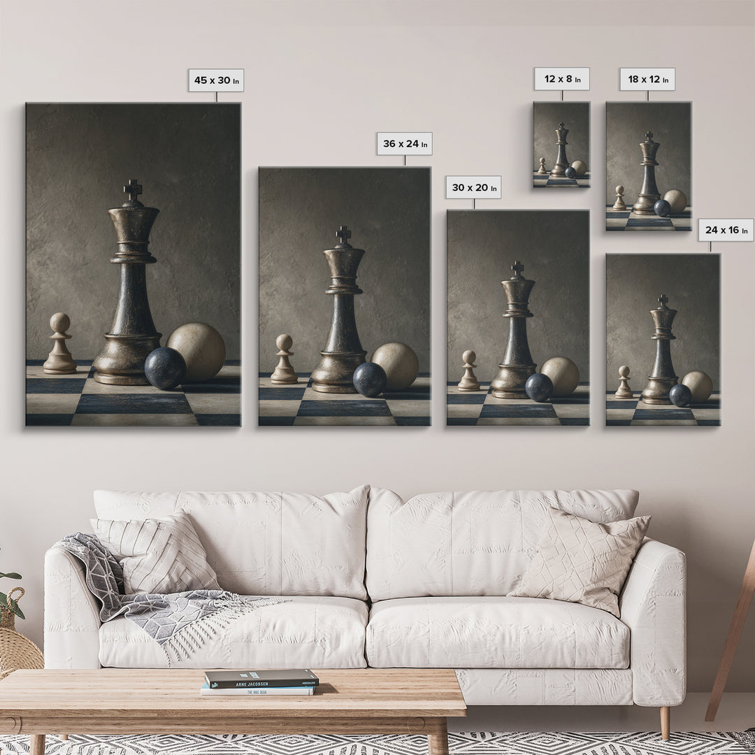 Single Chess King Framed Canvas Print, Law Office Art, Gallery Decor, Office Decor, Fine Art, Counsel, Contemporary Art, LOA-2x3-30