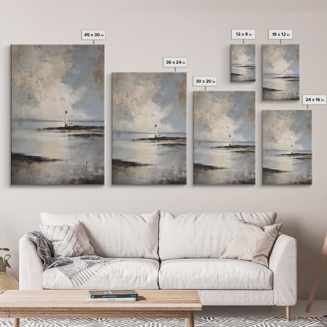 Stormy Landscape with Lighthouse as Guidance Metaphor Canvas Print, Law Office Art, Neutral Decor, Office Decor, Counsel, LOA-2x3-43