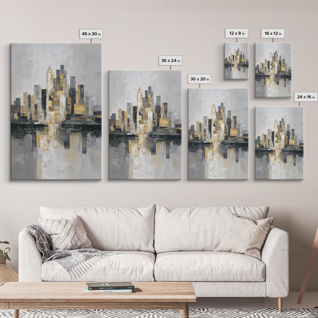 Quiet City Skyline Framed Canvas Print, Law Office Art, Lawyer, Office Decor, Abstract Art, Counsel, Neutral Decor, LOA-2x3-44