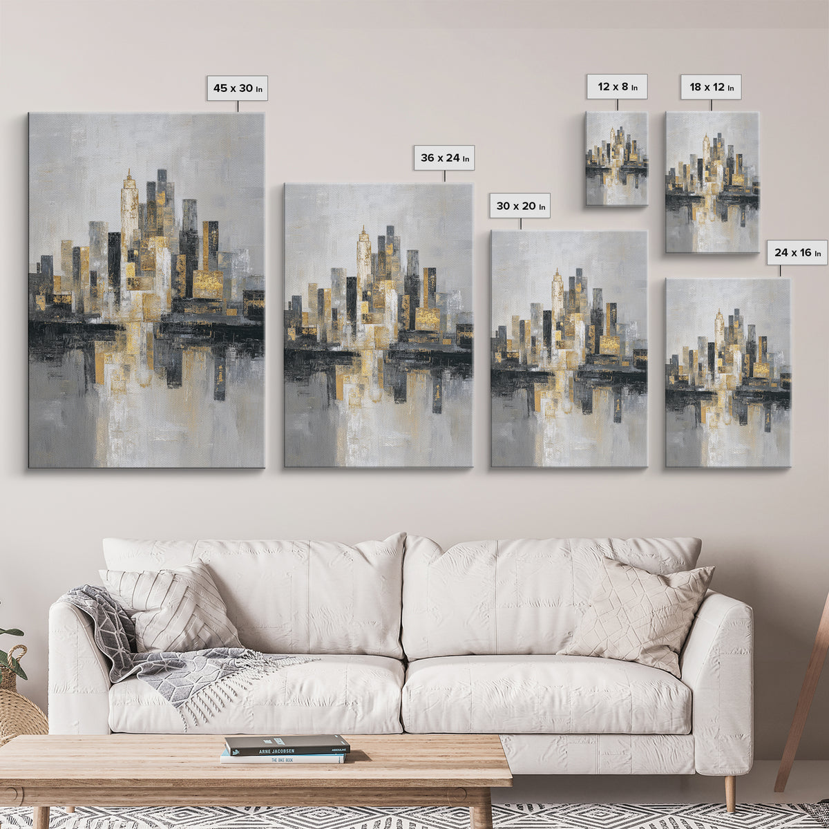 Quiet City Skyline Framed Canvas Print, Law Office Art, Lawyer, Office Decor, Abstract Art, Counsel, Neutral Decor, LOA-2x3-44