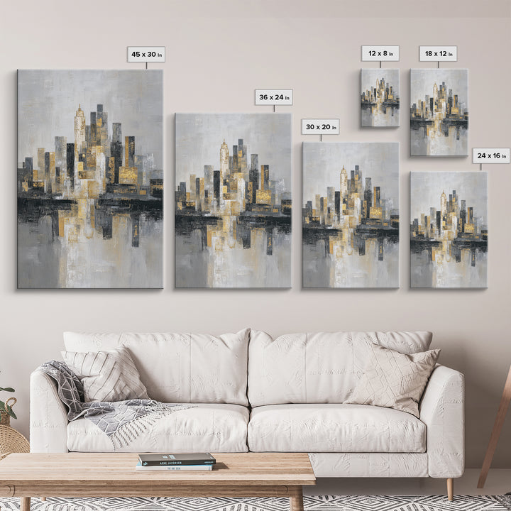 Quiet City Skyline Framed Canvas Print, Law Office Art, Lawyer, Office Decor, Abstract Art, Counsel, Neutral Decor, LOA-2x3-44