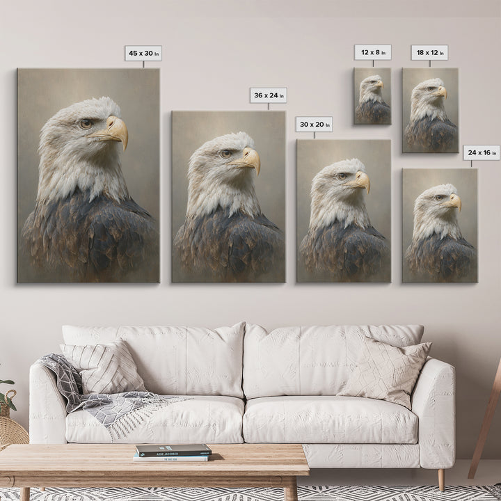 Eagle Portrait with Solemn Presence Canvas Print, Law Office Art, Wall Art, Office Decor, Fine Art, Counsel, Office Wall Decor, LOA-2x3-62