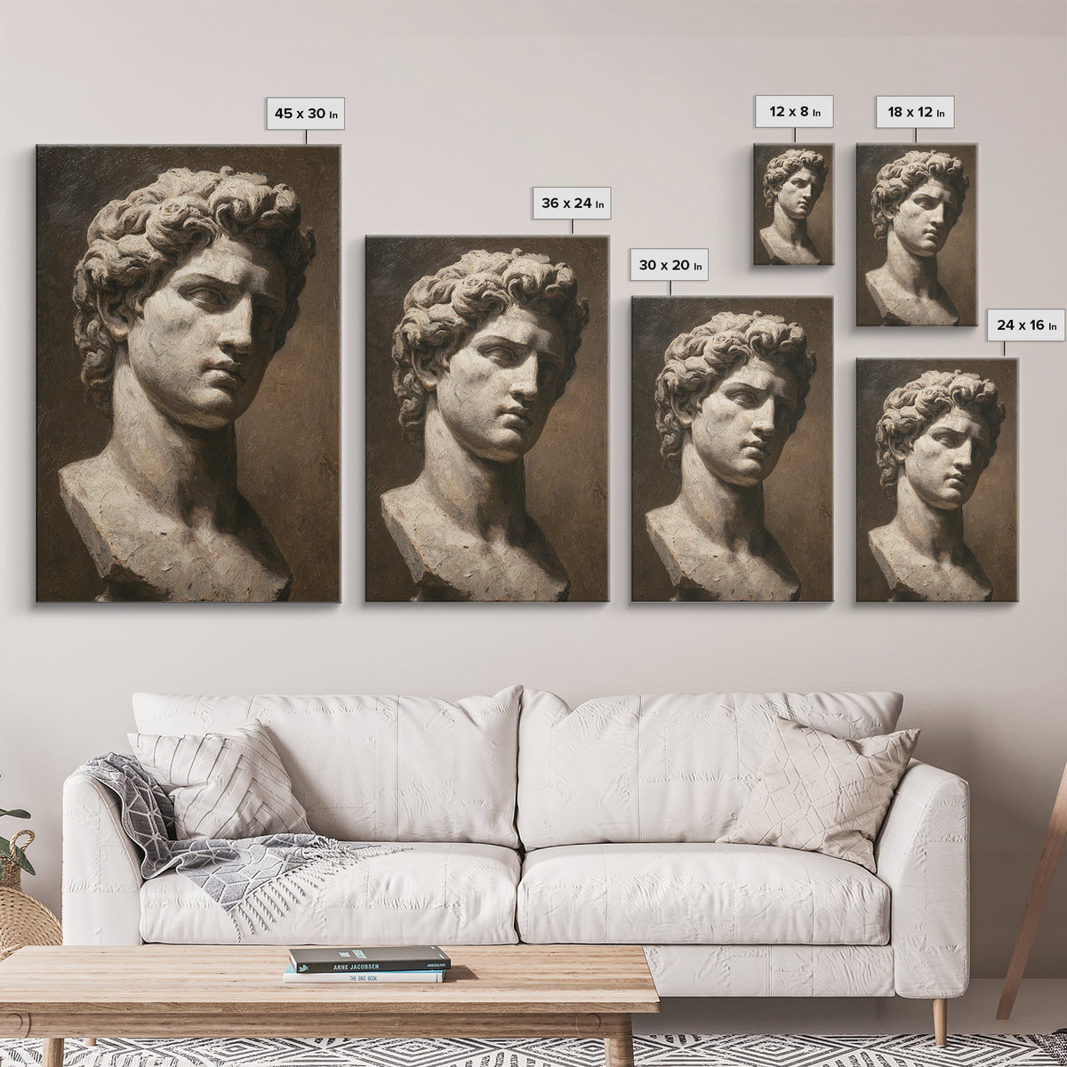 Classical Statue Bust Framed Canvas Print, Law Office Art, Metal Wall Decor, Office Decor, Oil Painting, Counsel, LOA-2x3-8
