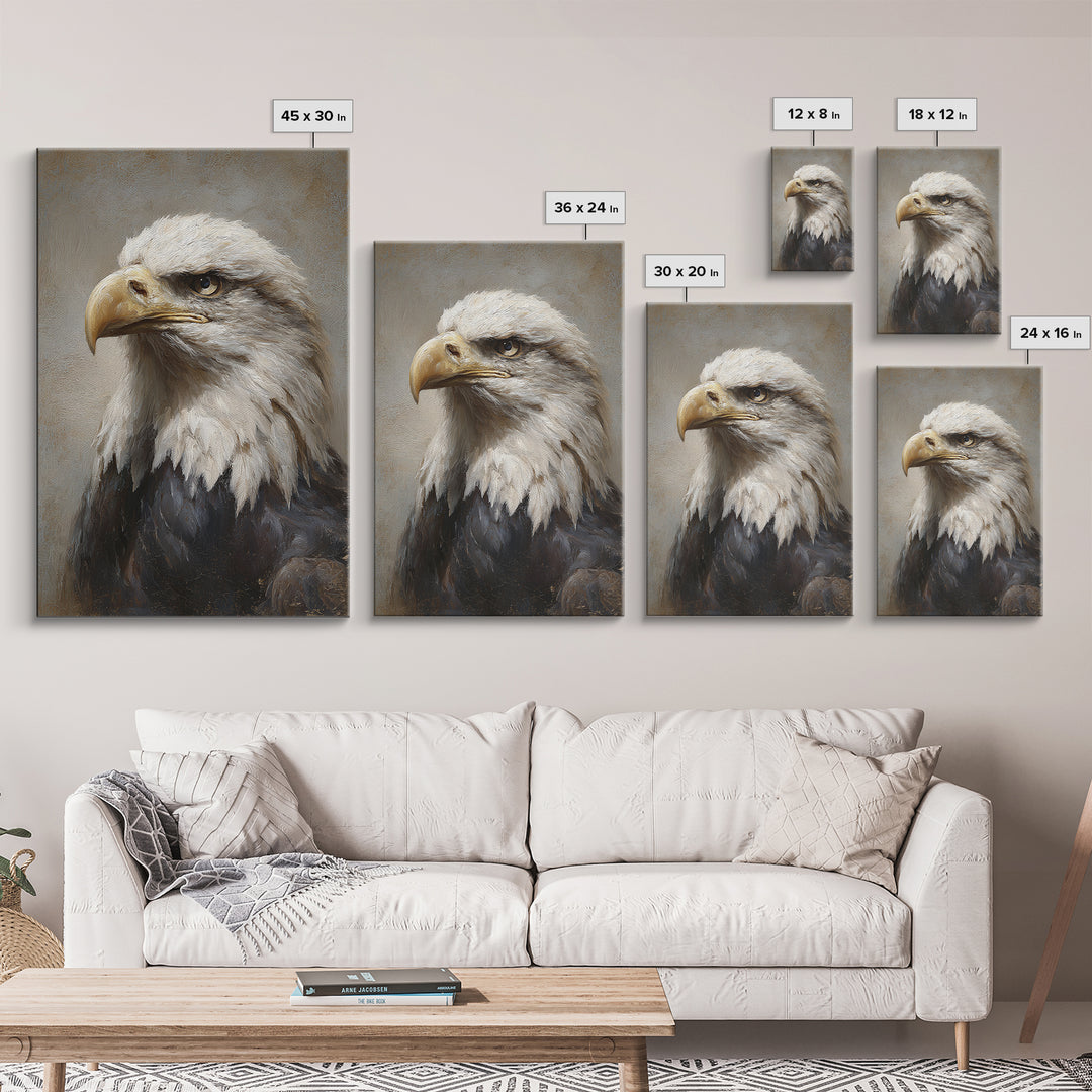Eagle Portrait with Solemn Presence Canvas Print, Law Office Art, Wall Art, Office Decor, Fine Art, Counsel, Office Wall Decor, LOA-2x3-86