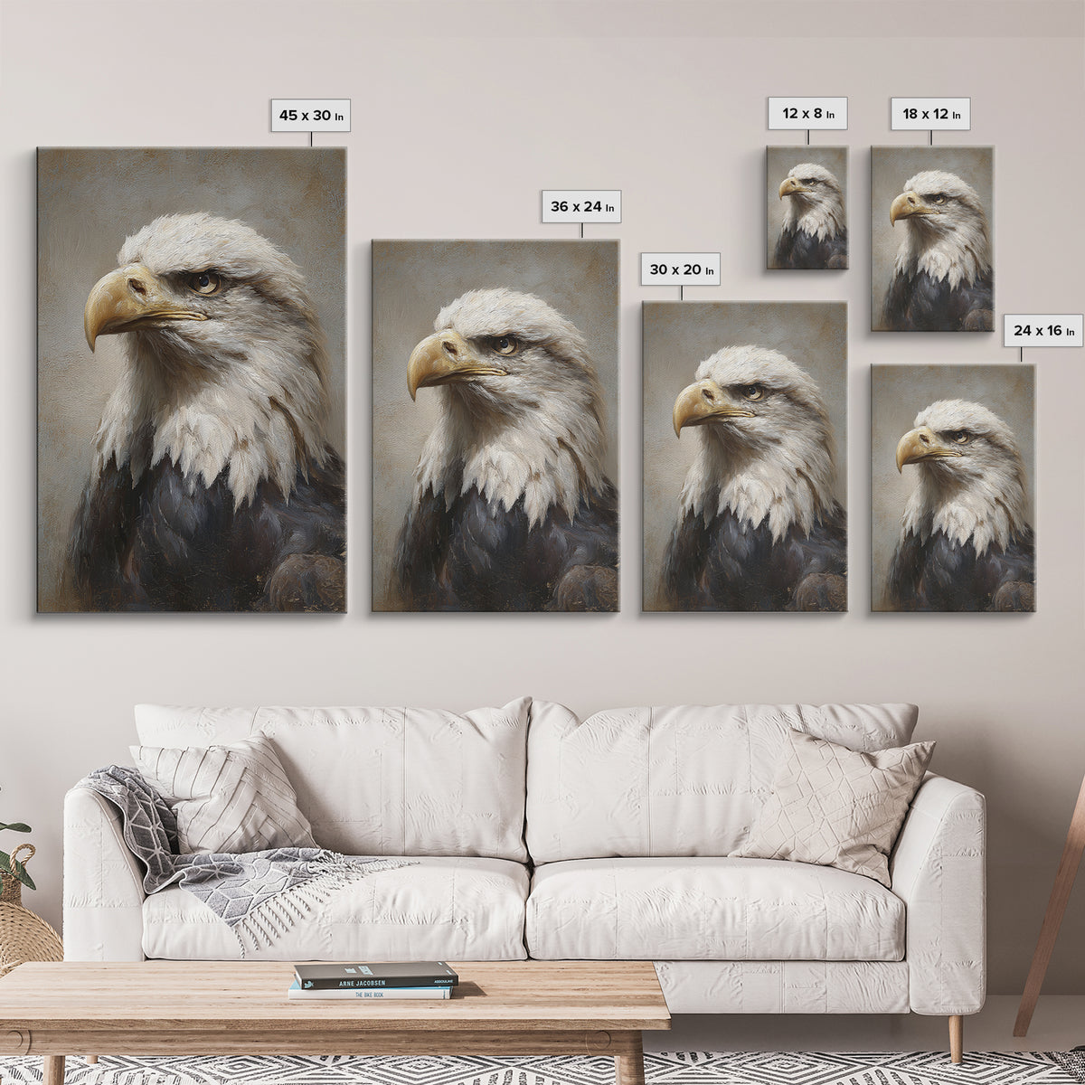 Eagle Portrait with Solemn Presence Canvas Print, Law Office Art, Wall Art, Office Decor, Fine Art, Counsel, Office Wall Decor, LOA-2x3-86