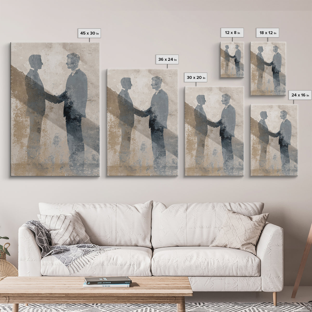 Diplomatic Handshake Silhouette Canvas Print, Law Office Art, Wall Decor, Office Decor, Abstract Art, Counsel, Floral Art, LOA-2x3-99