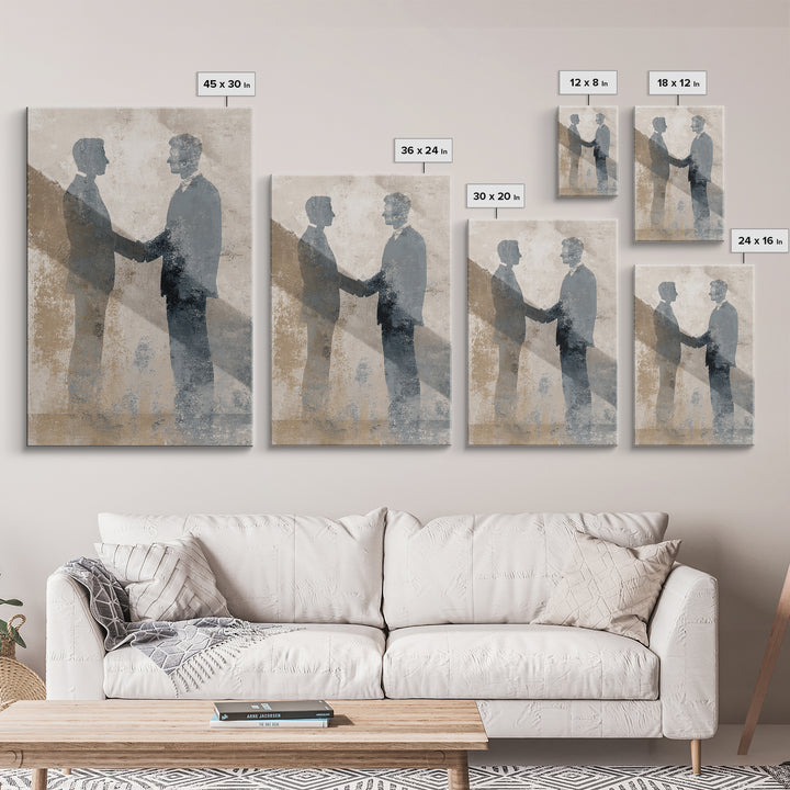 Diplomatic Handshake Silhouette Canvas Print, Law Office Art, Wall Decor, Office Decor, Abstract Art, Counsel, Floral Art, LOA-2x3-99