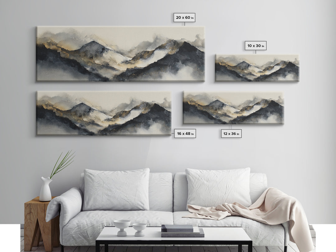 Ink Wash Mountain Symbolizing Stability Framed Canvas Print, Law Office Art, Lawyer Gift, Office Decor, Watercolor Art, Counsel, LOA-3x1-12