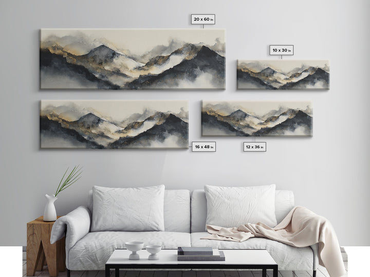 Ink Wash Mountain Symbolizing Stability Framed Canvas Print, Law Office Art, Lawyer Gift, Office Decor, Watercolor Art, Counsel, LOA-3x1-12