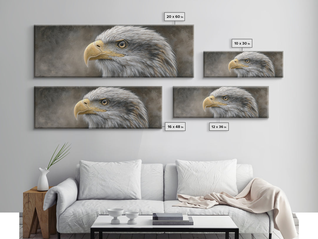 Eagle Portrait with Solemn Presence Canvas Print, Law Office Art, Neutral Decor, Office Decor, Fine Art, Counsel, Wall Art, LOA-3x1-22
