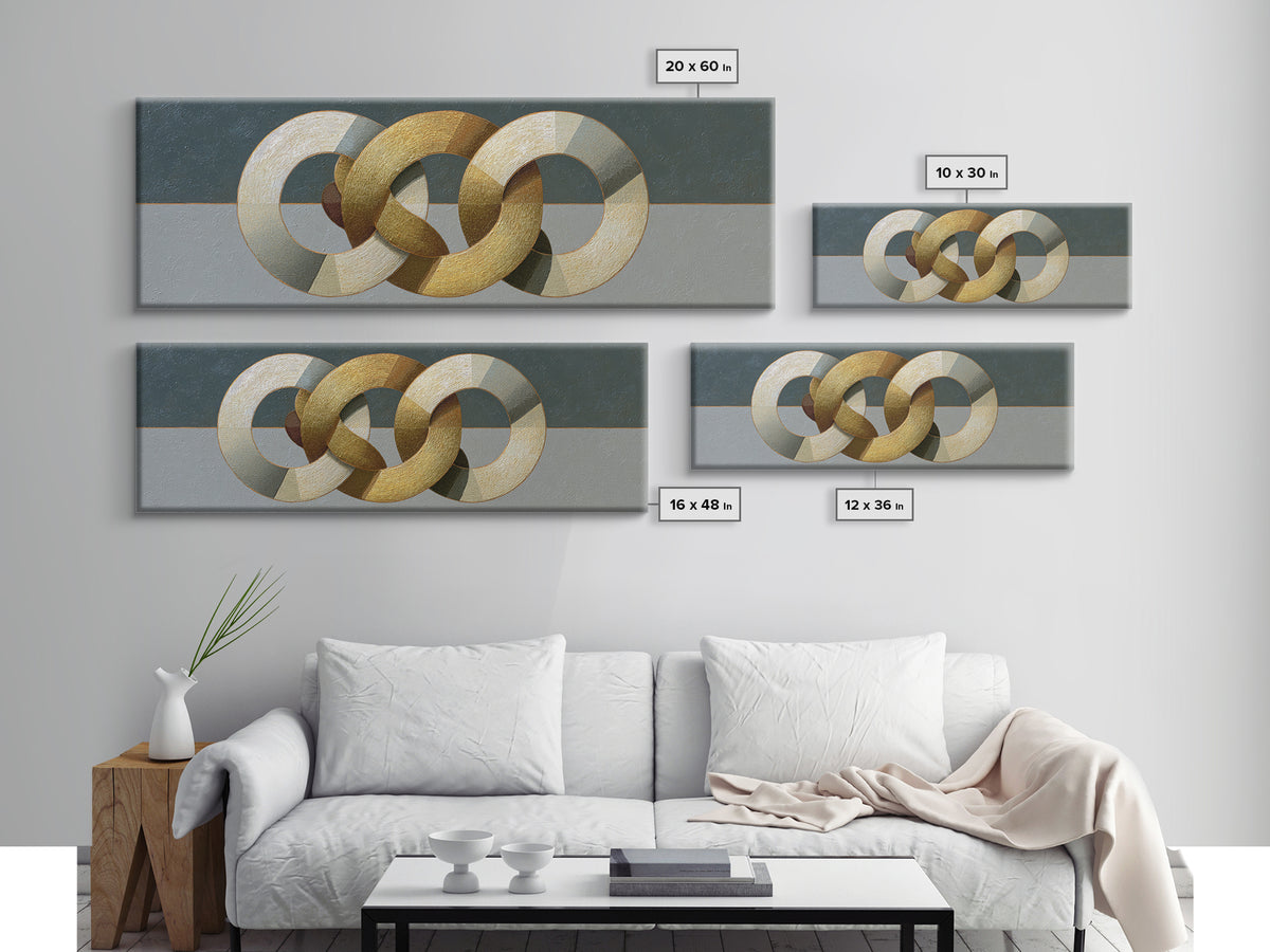 Gold Thread Knot Symbolizing Resolution Canvas Print, Law Office Art, Painting, Office Decor, Abstract Art, Counsel, Floral Art, LOA-3x1-34