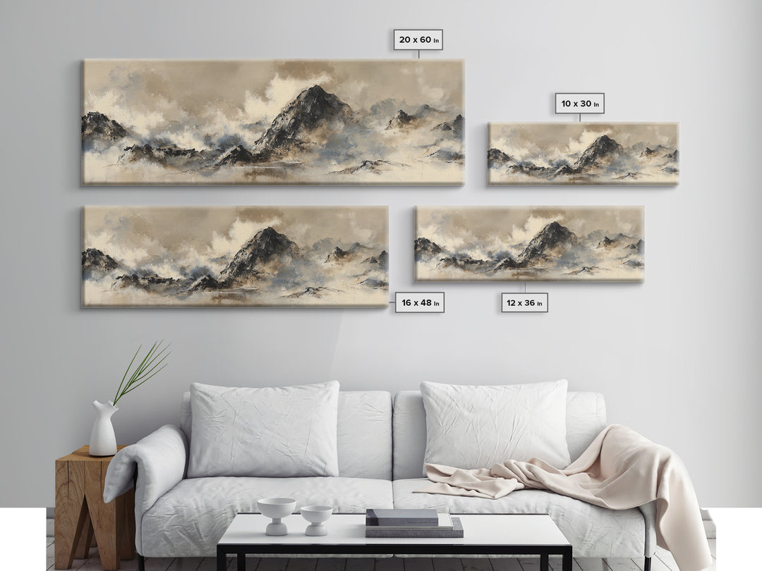 Ink Wash Mountain Symbolizing Stability Framed Canvas Print, Law Office Art, Fine Art Print, Office Decor, Oil Painting, LOA-3x1-60
