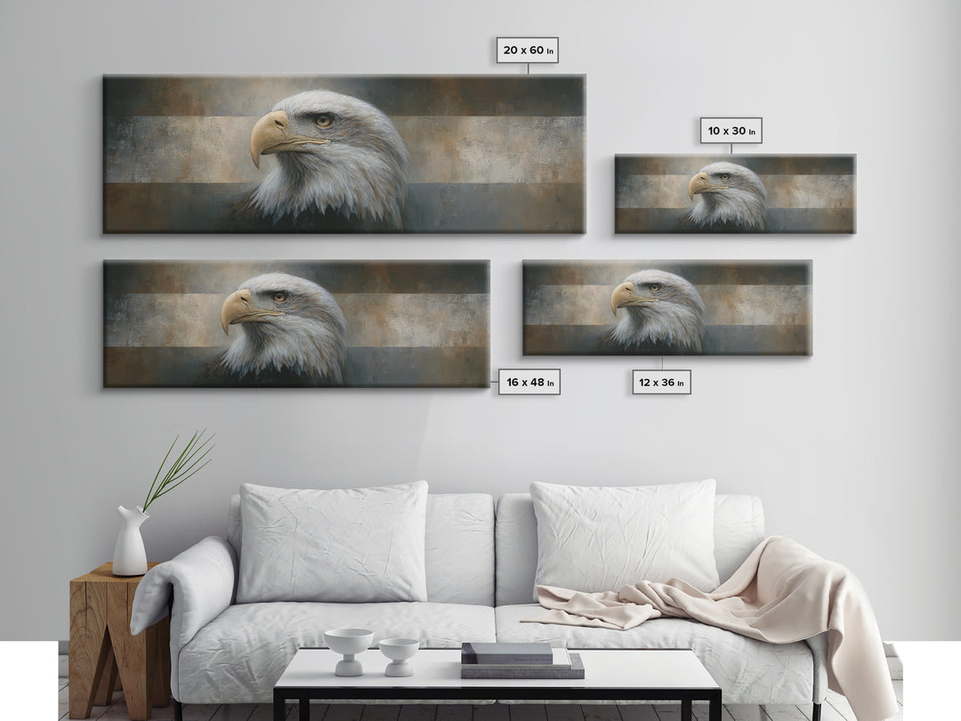 Eagle Portrait with Solemn Presence Canvas Print, Law Office Art, Modern Decor, Office Decor, Oil Painting, Counsel, Wall Decor, LOA-3x1-70