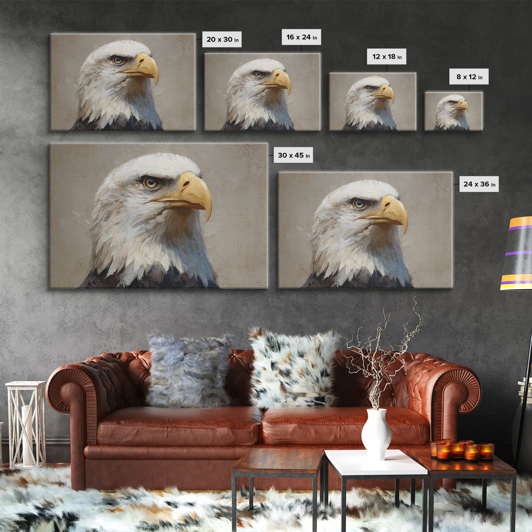 Eagle Portrait with Solemn Presence Canvas Print, Law Office Art, Metal Wall Decor, Office Decor, Counsel, Home Office Decor, LOA-3x2-34