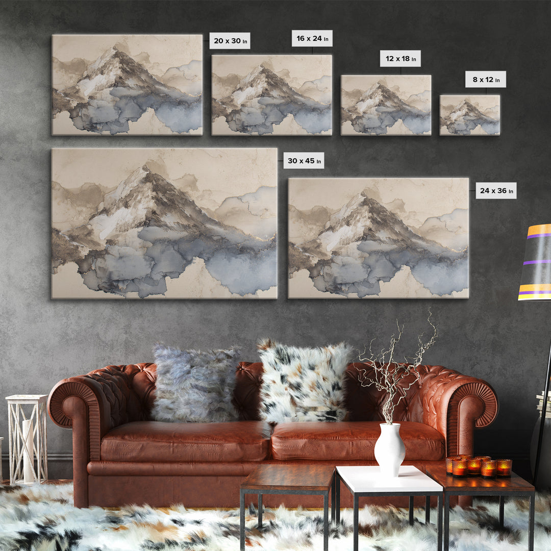 Ink Wash Mountain Symbolizing Stability Framed Canvas Print, Law Office Art, Washington Dc Art, Office Decor, Fine Art, Counsel, LOA-3x2-96
