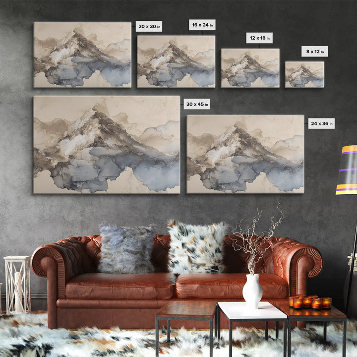 Ink Wash Mountain Symbolizing Stability Framed Canvas Print, Law Office Art, Washington Dc Art, Office Decor, Fine Art, Counsel, LOA-3x2-96
