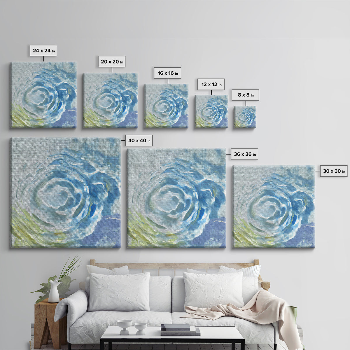Clean Blue Water Ripple Abstraction Canvas Print, Laundry Room Art, Retro Wall Art, Living Room Decor, Abstract Art, Clean, LRA-1x1-18