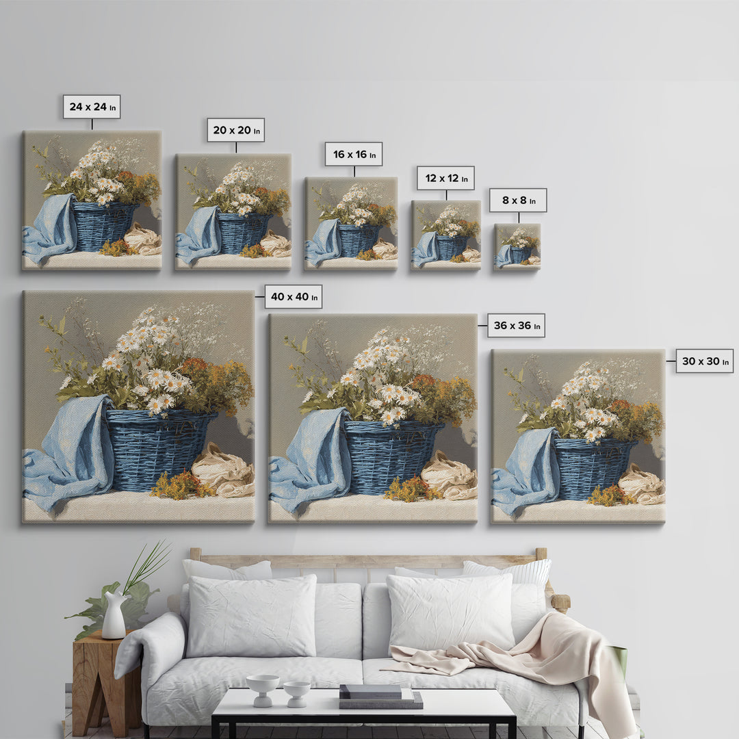 Blue Laundry Basket Framed Canvas Print, Laundry Room Art, Fine Art Print, Living Room Decor, Fine Art, Clean, Painting, LRA-1x1-29