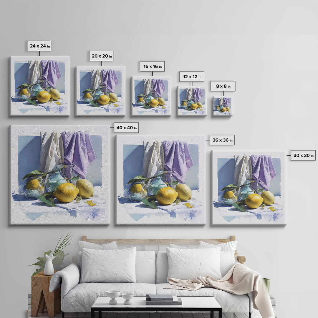 Lemon and Clean Linen Still Life Canvas Print, Laundry Room Art, Printable Art, Living Room Decor, Clean, Whimsical Art, LRA-1x1-3