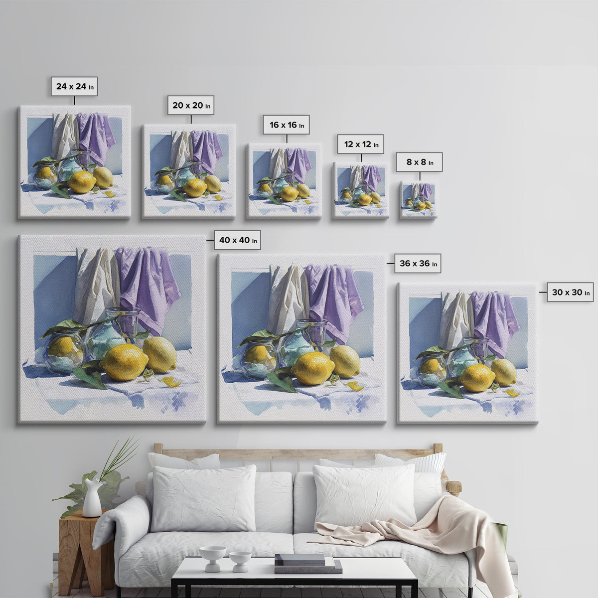 Lemon and Clean Linen Still Life Canvas Print, Laundry Room Art, Printable Art, Living Room Decor, Clean, Whimsical Art, LRA-1x1-3