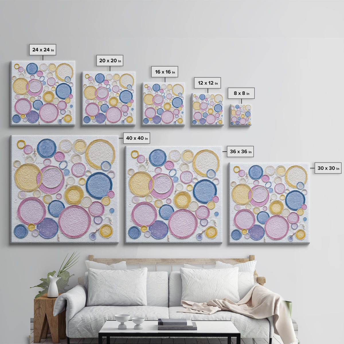 Soap Bubbles Rendered as Playful Abstract Circles Canvas Print, Laundry Room Art, Gallery Wall Prints, Living Room Decor, Clean, LRA-1x1-30