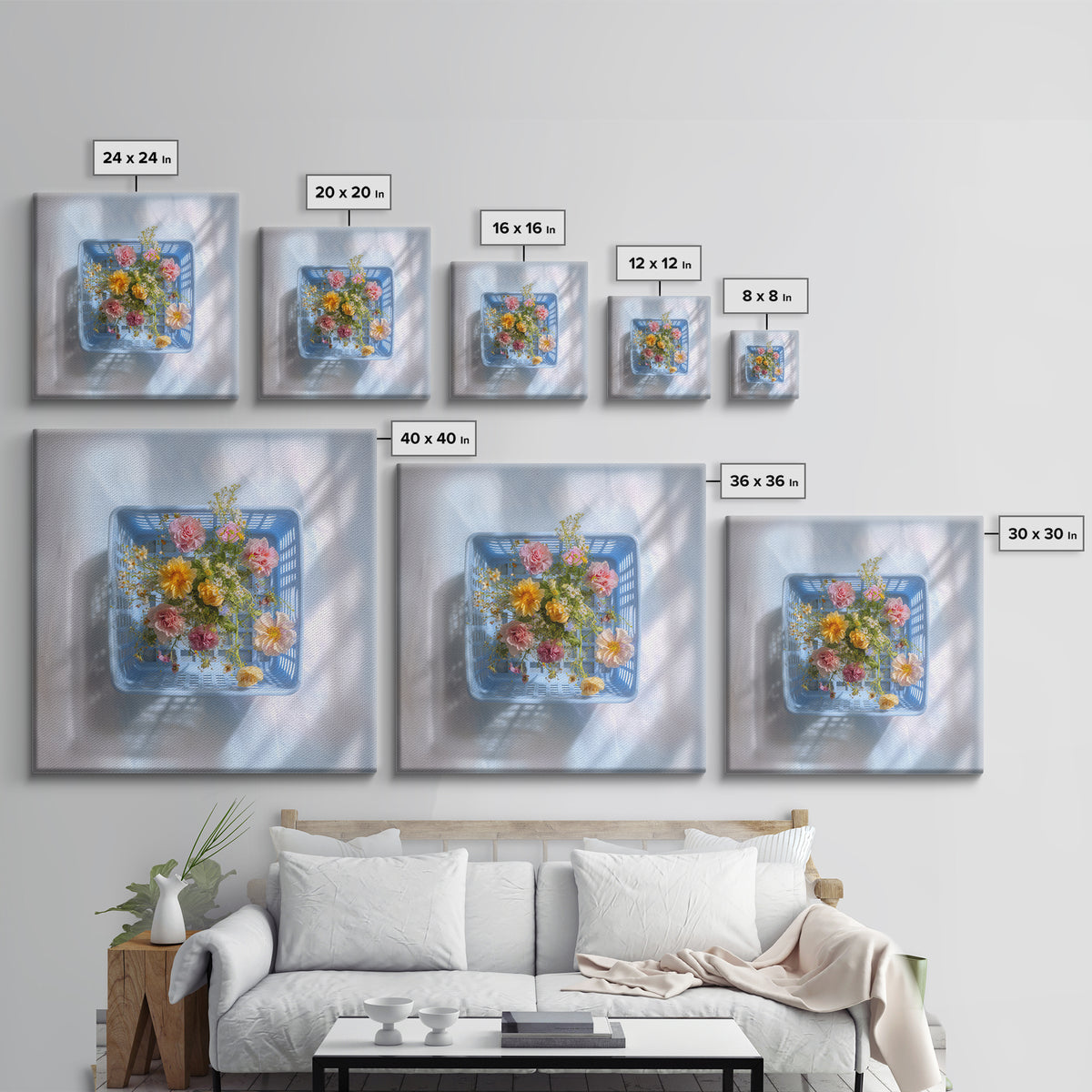 Blue Laundry Basket Canvas Print, Laundry Room Art, Apartment Wall Art, Living Room Decor, Watercolor Art, Clean, LRA-1x1-5