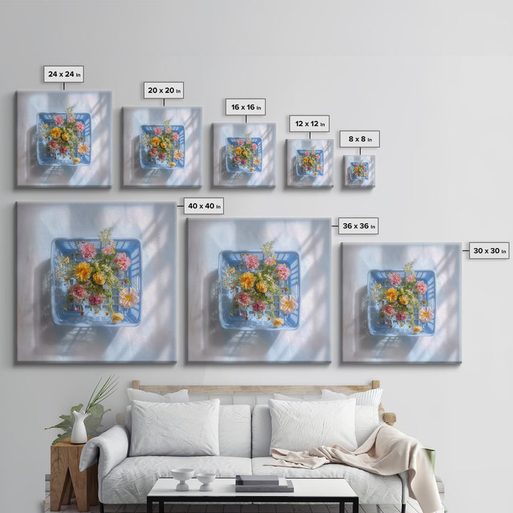 Blue Laundry Basket Canvas Print, Laundry Room Art, Apartment Wall Art, Living Room Decor, Watercolor Art, Clean, LRA-1x1-5