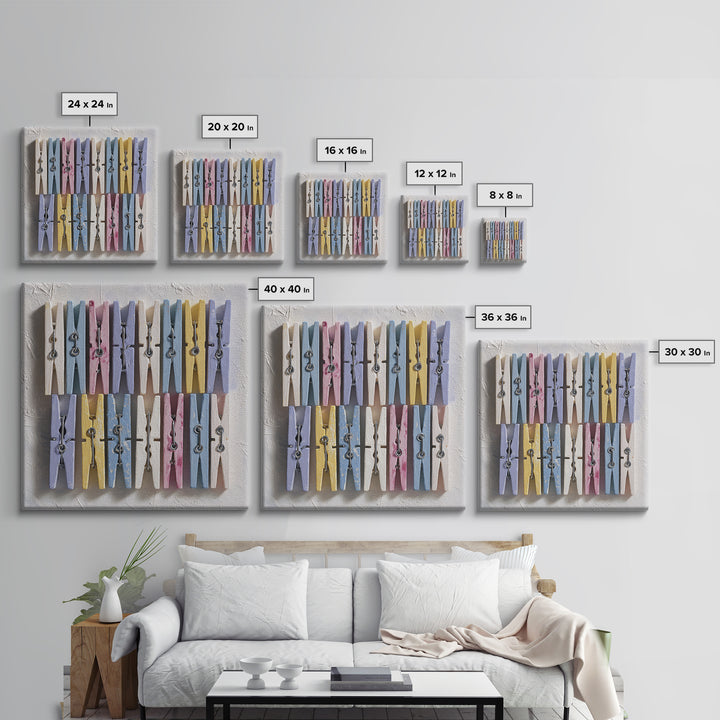 Cheerful Clothespins Arranged as Pattern Framed Canvas Print, Laundry Room Art, Laundry Room Decor, Living Room Decor, Clean, LRA-1x1-52