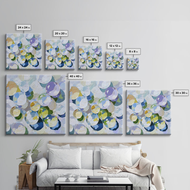 Soap Bubbles Rendered as Playful Abstract Circles Canvas Print, Laundry Room Art, Minimalist Wall Art, Living Room Decor, Clean, LRA-1x1-6