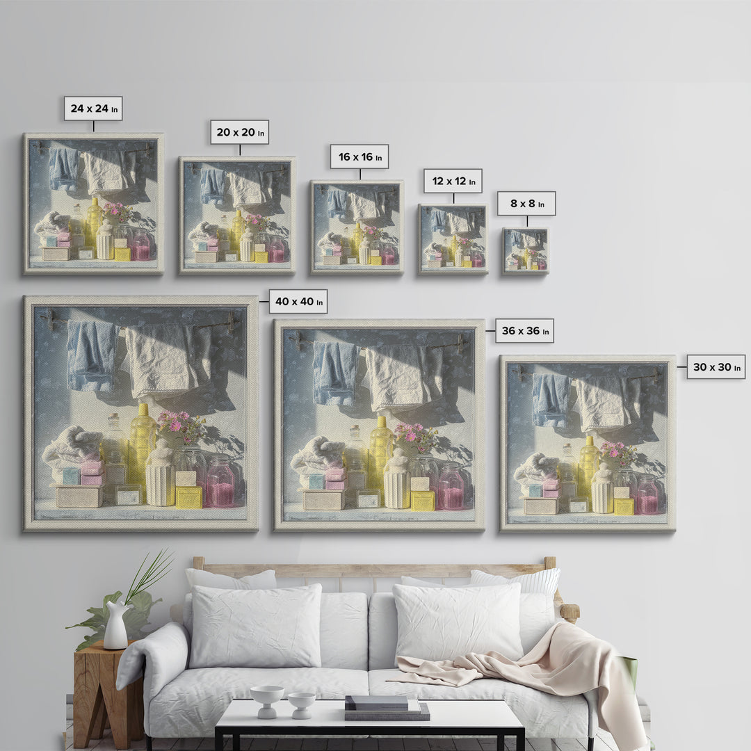 Farmhouse Laundry Sign Ornament Without Words Framed Canvas Print, Laundry Room Art, Gallery Decor, Living Room Decor, Clean, LRA-1x1-67