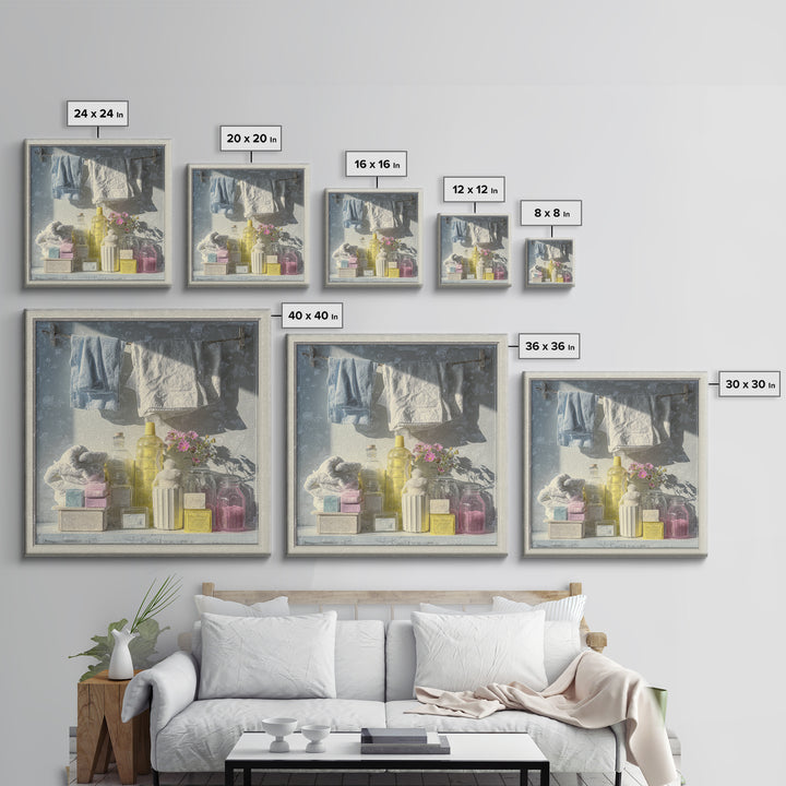 Farmhouse Laundry Sign Ornament Without Words Framed Canvas Print, Laundry Room Art, Gallery Decor, Living Room Decor, Clean, LRA-1x1-67