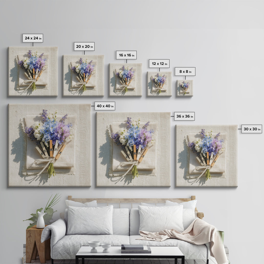 Clothespin Bouquet in Folk Art Style Framed Canvas Print, Laundry Room Art, Whimsical Art, Living Room Decor, Fine Art, Clean, LRA-1x1-68