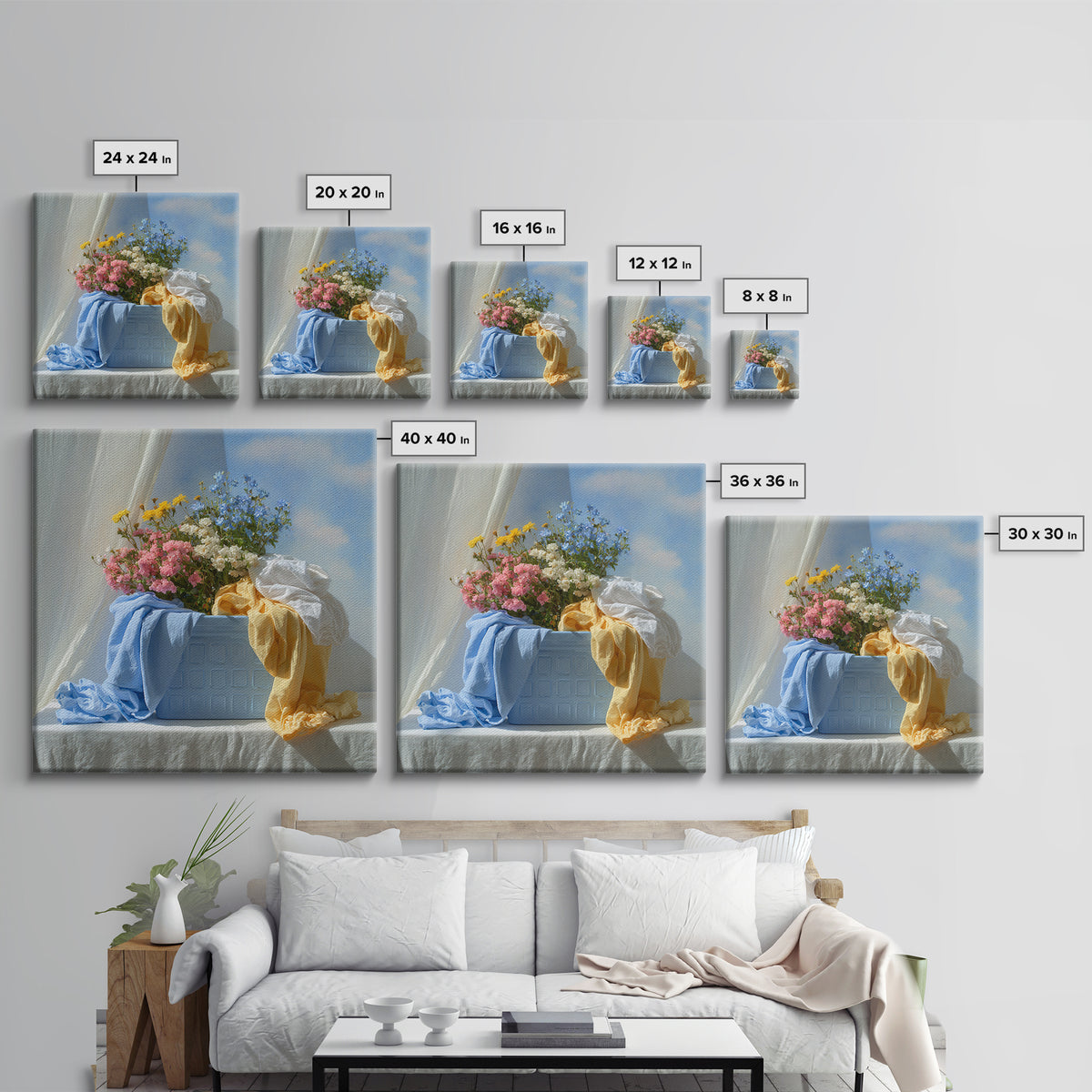 Blue Laundry Basket Canvas Print, Laundry Room Art, Room Decor, Living Room Decor, Fine Art, Clean, New Home Gift, LRA-1x1-77
