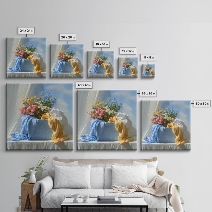 Blue Laundry Basket Canvas Print, Laundry Room Art, Room Decor, Living Room Decor, Fine Art, Clean, New Home Gift, LRA-1x1-77
