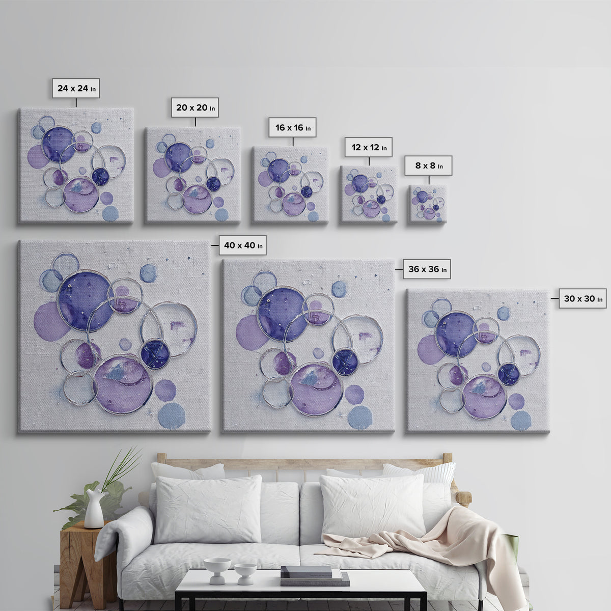 Soap Bubbles Rendered as Playful Abstract Circles Canvas Print, Laundry Room Art, Gallery Decor, Living Room Decor, Clean, LRA-1x1-78